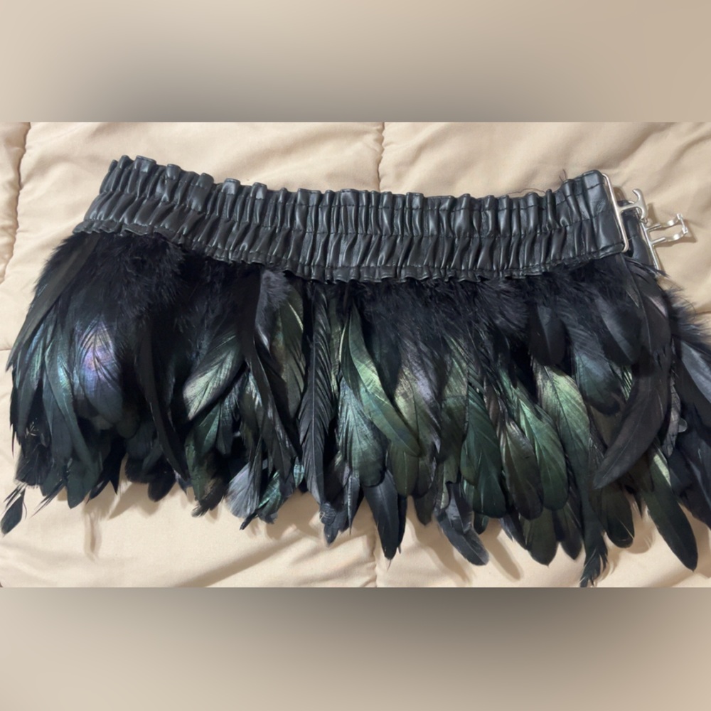 Black Feathered Belt/micro mini skirt